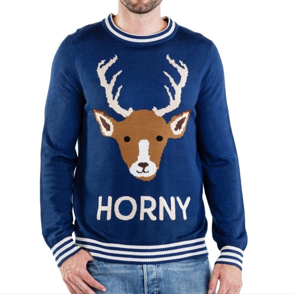 Tipsy Elves Horny As Buck Ugly Christmas Sweater - Picture 1 of 11